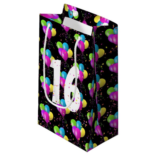 16e Anniversaire Ballons et Confetti Petit Sac Cad (Devant Angle)