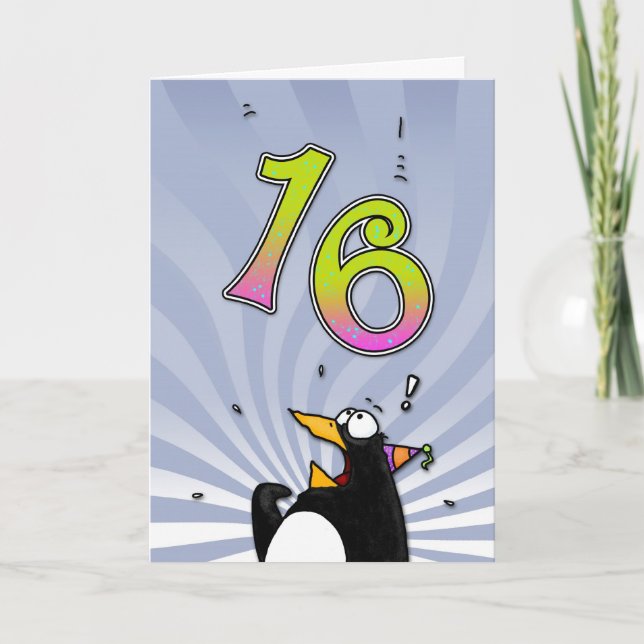 16e anniversaire - Carte de surprise de pingouin (Devant)