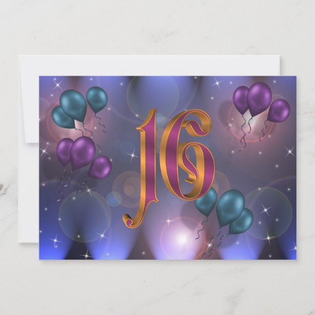 16e anniversaire de fête Invitation ballons (Devant)