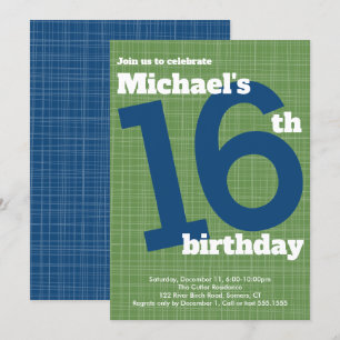 16e anniversaire Invitation Bleue avec Accent Vert