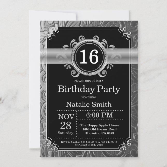 16e anniversaire Invitation Parties scintillant no (Devant)