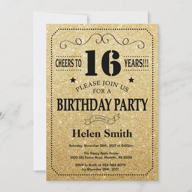 16e anniversaire Invitation Parties scintillant no (Devant)
