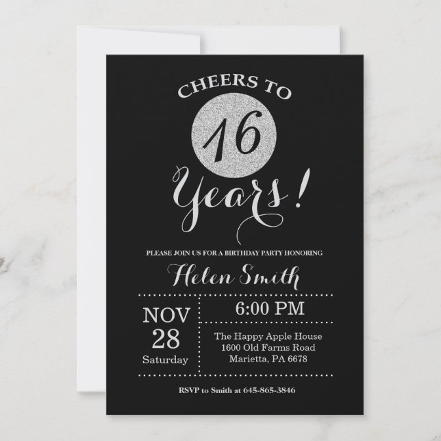 16e anniversaire Invitation Parties scintillant no (Devant)