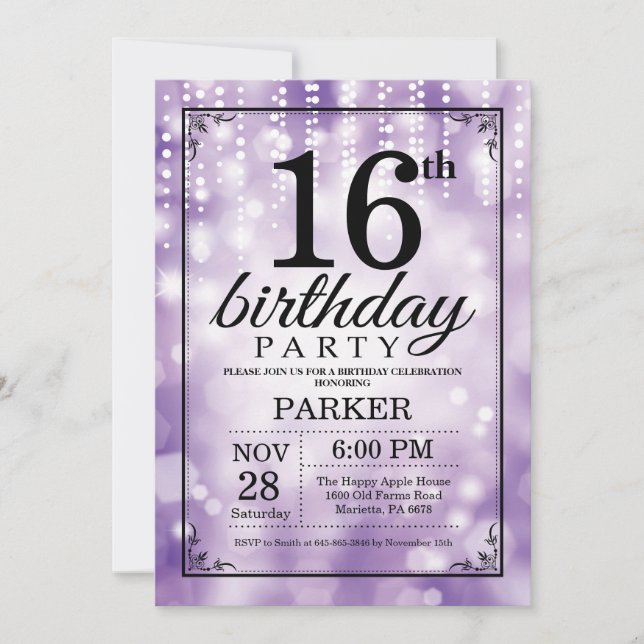 16e anniversaire Invitation Parties scintillant vi (Devant)