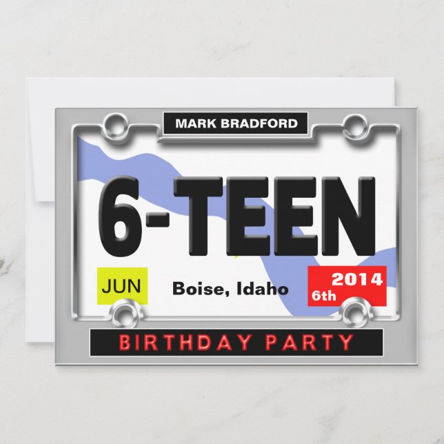16e ANNIVERSAIRE INVITATION - PLAQUE DE LICENCE (Devant)