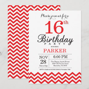 16e anniversaire Invitation Red Chevron