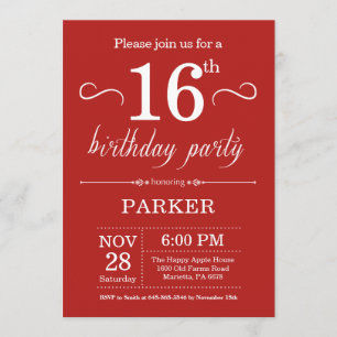 16e anniversaire Invitation Rouge