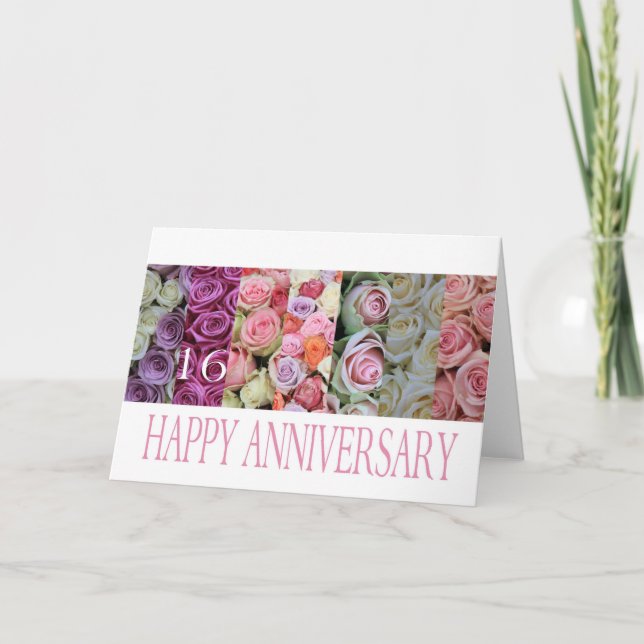16e anniversaire Mariage Carte pastel roses (Devant)
