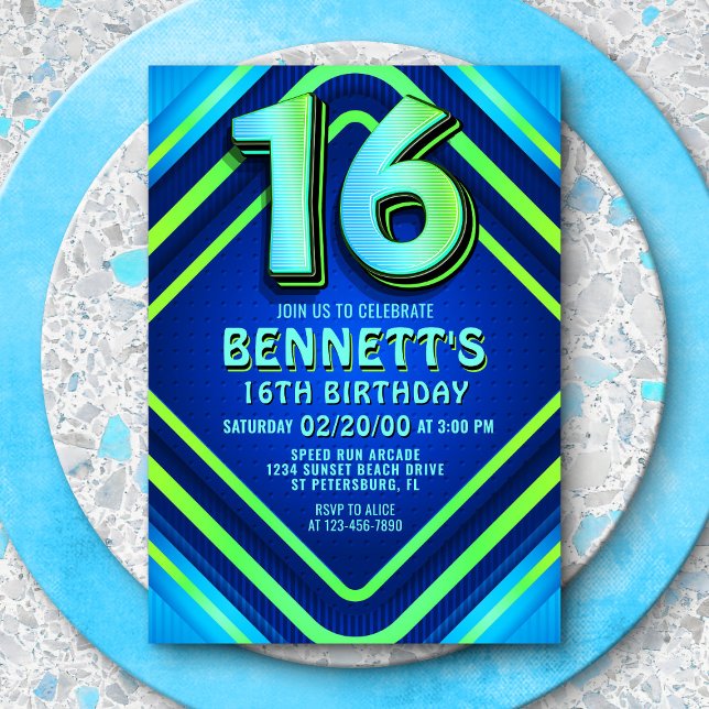 16e anniversaire Neon Invitation (Créateur téléchargé)