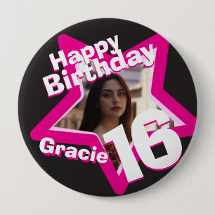 16e anniversaire photo fun hot rose bouton / badge