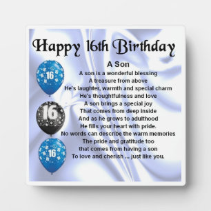 16e anniversaire Son Poem Plaque