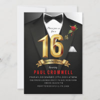 16e anniversaire Sweet 16 Tuxedo Invitation