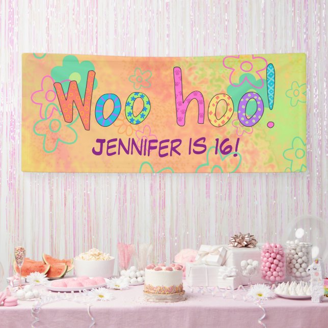 16e anniversaire WooHoo Nom Bannière personnalisée (Fête)