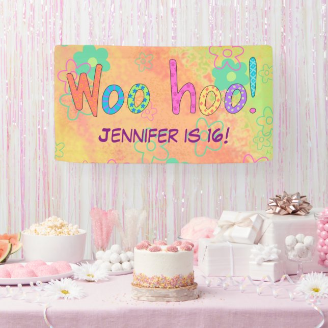 16e anniversaire WooHoo Nom Bannière personnalisée (Fête)