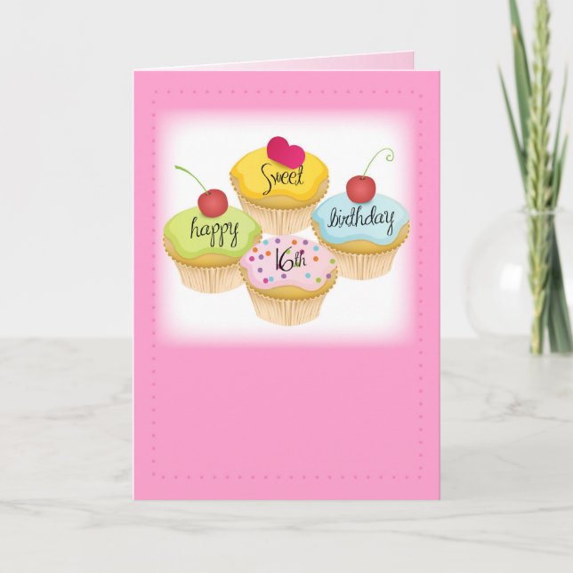 16ème anniversaire de bonbon heureux, carte rose (Devant)