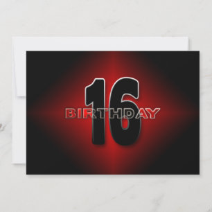 16ème anniversaire INVITATION - Moderne, Rouge/Noi
