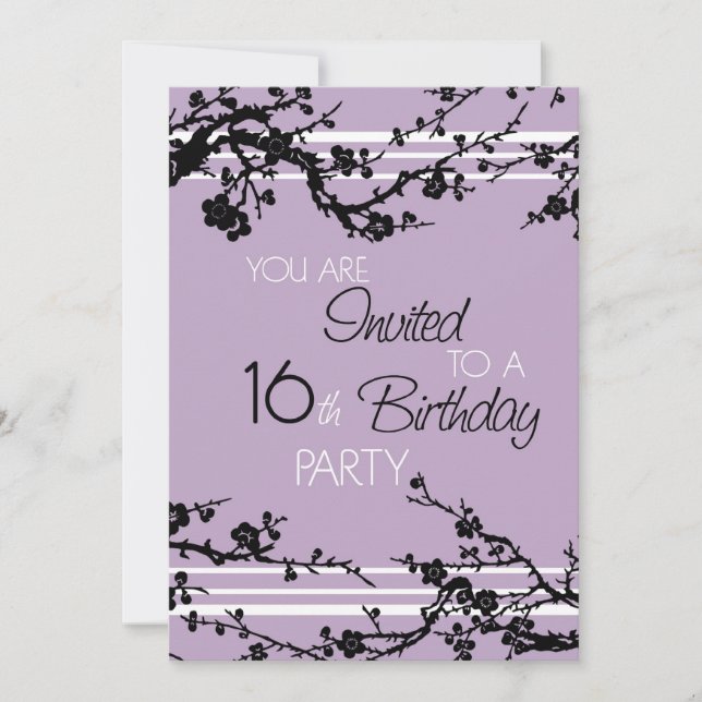 16ème carte d'invitation de fête d'anniversaire de (Devant)