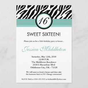 16ème invitation d'anniversaire du zèbre 5x7 bleu