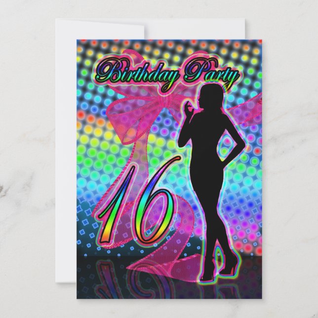 16ème Invitation de fête d'anniversaire, néon avec (Devant)