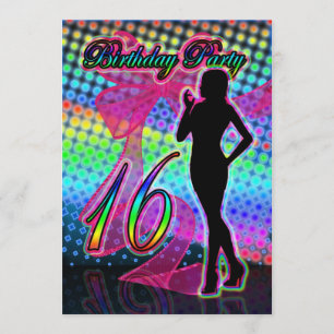 16ème Invitation de fête d'anniversaire, néon avec
