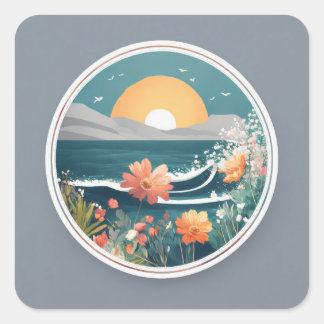 16k round logo, text MONTABEACH, minimalist, with  Square Sticker