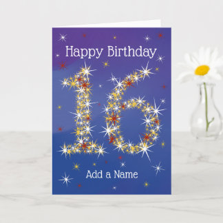 16th Birthday - 16 in Stars - Blue - Age Sixteen Card
