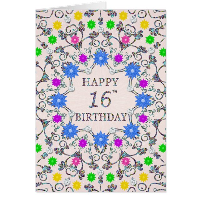 16th Birthday Abstract Flowers  (Front)