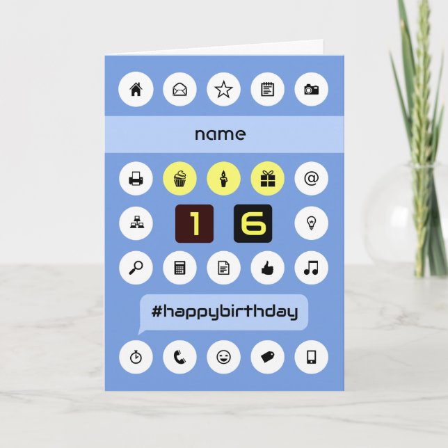 16th birthday add name personalized computing card (Front)