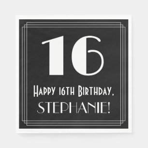 16th Birthday ~ Art Deco Inspired Look "16", Name Napkin