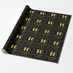 16th Birthday ~ Art Deco Inspired Look "16", Name Wrapping Paper