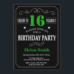 16th Birthday Black and Green Chalkboard Invitation<br><div class="desc">16th Birthday Invitation Black and Green Typography. Chalkboard. Black and White Background. Adult Birthday. Male Men or Women Birthday. Kids Boy or Girl Lady Teen Teenage Bday Invite. 13th 15th 16th 18th 20th 21st 30th 40th 50th 60th 70th 80th 90th 100th. Any Age. For further customization, please click the "Customize...</div>