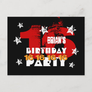 16th Birthday Black Red White Stars Save Date K04Z Announcement Postcard