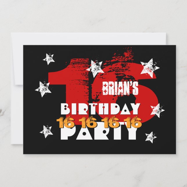 16th Birthday Black Red White Stars Save Date K04Z Save The Date (Front)