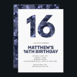 16TH Birthday, Blue Camo Personalized Teen Invitation<br><div class="desc">This camo invitation is perfect for a boy's birthday party with it's simple lines and no frill design.  
Use the template form to add your information.  Other colours and ages are available.</div>