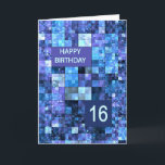 16th Birthday, Blue Squares, Card<br><div class="desc">16th birthday card.  Wish happy birthday with an elegant card. Blue and purple squares combine to make a cool masculine birthday card. Wish a Happy Birthday and give a smile at the same time.</div>