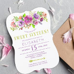 16th birthday boho floral chic sweet sixteen invitation<br><div class="desc">Rustic elegant sweet sixteen party invitation template featuring a pastel bohemian purple, lilac, violet, dusty rose and blush pink peony hand painted bouquet with sage and fern green watercolor foliage and script lettering. Fill in your information in the spots, You can choose to customize it further changing fonts, colours of...</div>