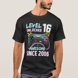 16Th Birthday Boy Level 16 Unlocked Awesome 2006 V T-Shirt
