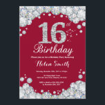 16th Birthday Burgundy Red and Silver Diamond Invitation<br><div class="desc">16th Birthday Invitation. Burgundy Red and Silver Rhinestone Diamond. Elegant Birthday Bash invite. Kids Birthday. Girl Birthday. Boy Birthday. For further customization,  please click the "Customize it" button and use our design tool to modify this template.</div>