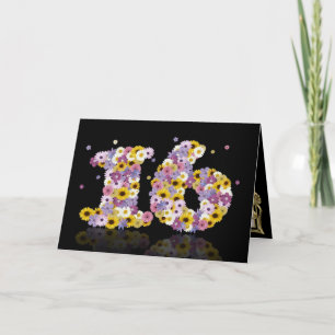 16th birthday card with flowery letters