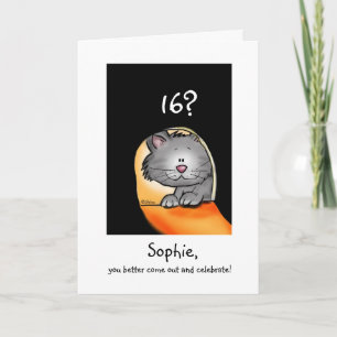 16th Birthday Cat- Customize with Age and Name Card