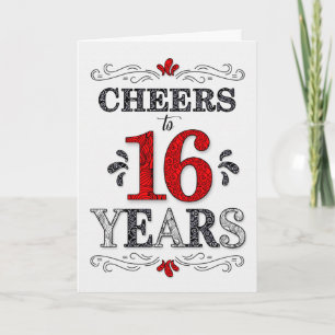 16th Birthday Cheers in Red White Black Pattern Card