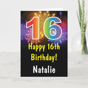16th Birthday Colorful Rainbow Fireworks Card
