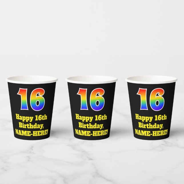 16th Birthday: Colourful, Fun, Exciting, Rainbow 1 Paper Cups (Multi)