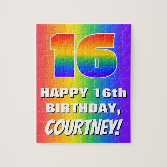 16th Birthday: Colourful, Fun Rainbow Pattern # 16 Jigsaw Puzzle (Vertical)