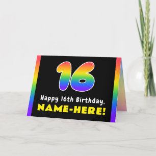 16th Birthday: Colourful Rainbow # 16, Custom Name Card
