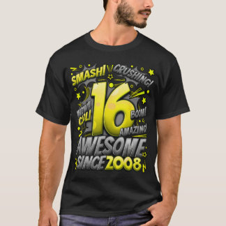 16th Birthday Comic Style Awesome since 2008 16 Ye T-Shirt