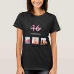 16th birthday custom photo pink monogram girl T-Shirt<br><div class="desc">For a Sweet 16, 16th birthday as a gift or for the party. A collage of 3 of your photos of herself friends, family, interest or pets. Personalize and add her name, age 16 and a date. Date of birth or the date of the birthday party. Pink and white coloured...</div>