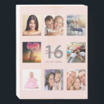 16th birthday custom photo rose gold blush pink wooden box sign<br><div class="desc">A unique 16th birthday gift or keepsake, celebrating her life with a collage of 8 of your photos. Add images of her family, friends, pets, hobbies or dream travel destination. Personalize and add a name, age 16 and a date. Grey and dark rose gold coloured letters. Elegant and trendy blush...</div>