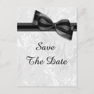16th Birthday Damask and Faux Bow Save The Date Announcement Postcard