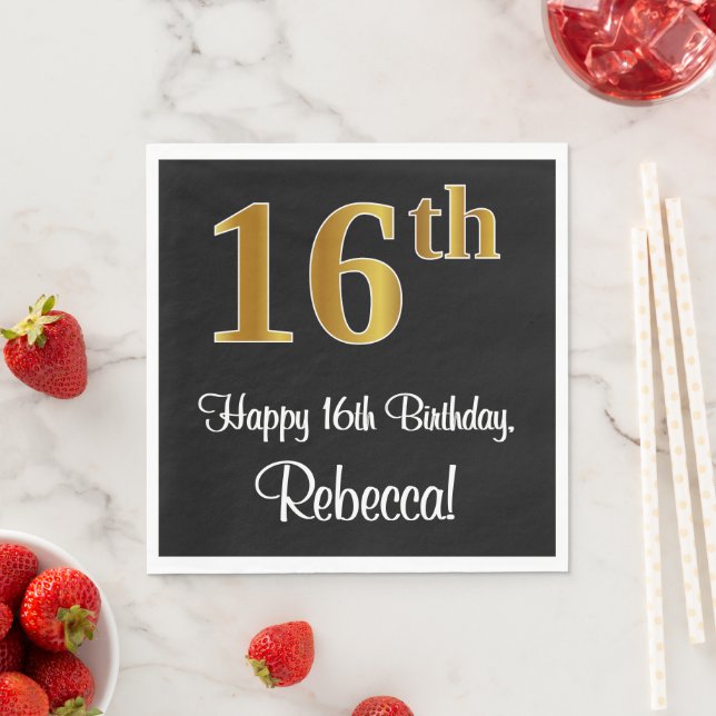 16th Birthday ~ Elegant Luxurious Faux Gold Look # Napkin (Insitu)